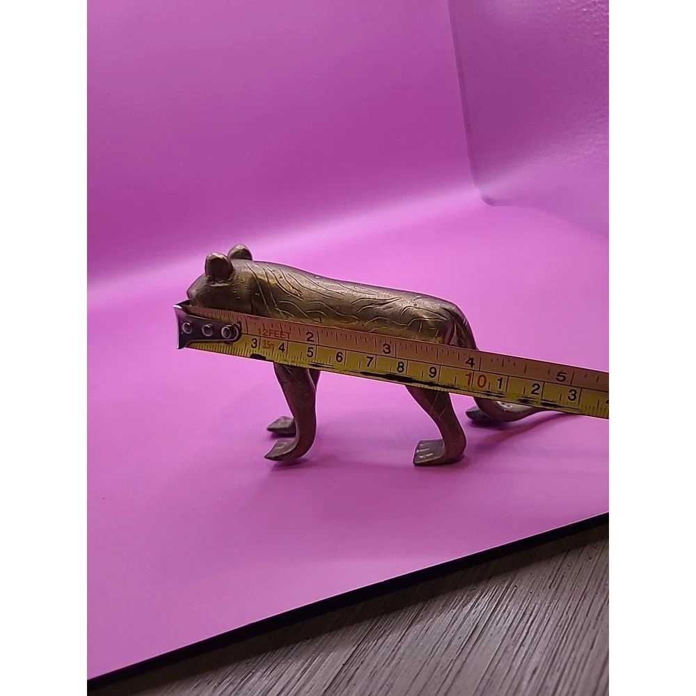 Antique Indian‎ Brass Tiger cast with open mouth and curved tail